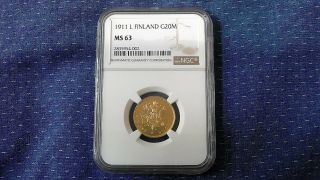 G20m Finland Gold Coin 1911l Ngc Graded Ms63.  1857 Oz.