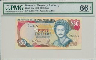 Monetary Authority Bermuda $50 1992 S/no X2x772 Pmg 66epq