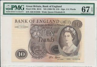 Bank Of England Great Britain 10 Pounds Nd (1966 - 70) Pmg 67epq