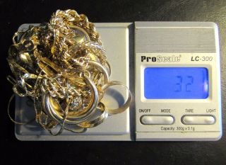 Jewelry 32.  1 Grams 14k Scrap Gold - Single Earrings - Chains - No Stones - Nr