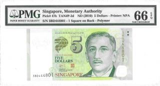 Singapore $5 Dollars Nd 2013 Monetary Authority Pick 47 D Lucky Money Value $96