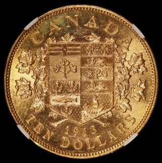 1913 Canada $10 Ten Dollars Gold Coin - NGC AU 58 - KM 27 3