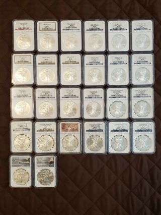 Set Of 26 1 Oz American Silver Eagle Dollar Coins Ngc Ms69 With Case.