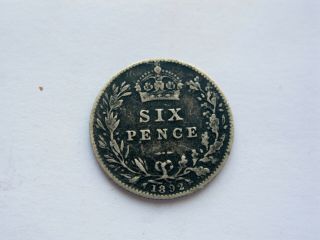 1892 Silver Victoria Great Britain Sixpence