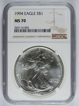 1994 P $1.  00 American Silver Eagle Ngc Ms - 70 6573