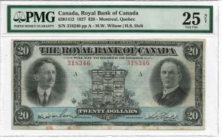 1927 $20 Royal Bank Of Canada Vf25 Pmg Graded Great Color