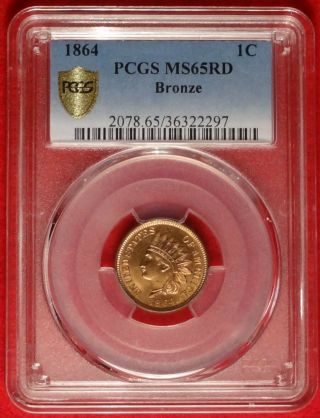 1864 1c Pcgs Ms 65 Rd Gem Uncirculated Unc Red Bronze Indian Head Cent Coin