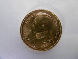 1914 Belgium 20 Francs Gold Coin For Albert I (flemish Language)