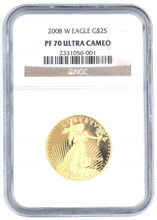 2008 - W $25 Eagle Ngc Pf70 Ultra Cameo West Point 1/2 Oz Fine Gold Proof Coin