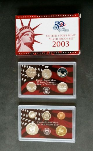 2003 Us Silver Proof Set 10 Coins With 5 State Quarters With