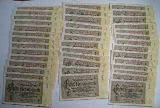 40 Cu Crisp 1937 Consecutive - Sequential Serial Nazi Germany 1 Rentenmark Notes