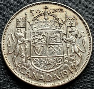 1949 Canada Silver 50 Cent Half Dollar Coin Hoof/9 Wd Ef,