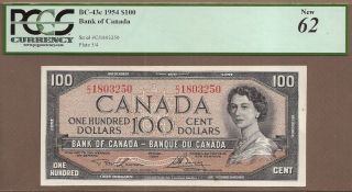 Canada: 100 Dollars Banknote,  (unc Pcgs62),  P - 82c/ Bc - 43c,  1954,