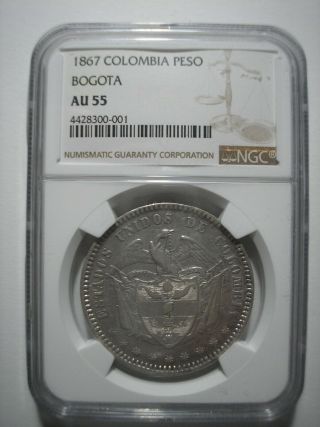 Sba17 Colombia Peso 1867 Silver Ngc Au55