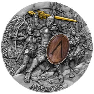Amazons Women Warriors 2 Oz High Relief - Wood Inlay Silver Coin Niue 2019