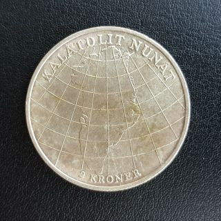 1953 Denmark Greenland 2 Kroner Silver (. 800) Coin,  0.  386 Troz Asw
