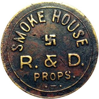 Pre 1933 Ottumwa Iowa Good For Token R & D Smoke House Good Luck Swastika