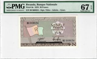 Rwanda 20 Francs 1976 P - 6e Pmg Gem Unc 67 Epq