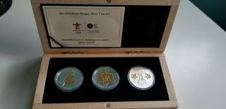 2010 Olympic Vancouver $5 Silver 3 Coin Set 24k Gold Plated Gilt Special Edition