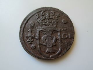 Sweden Medieval Copper Coin,  Christina 1/4 Öre 1634 Nyköping