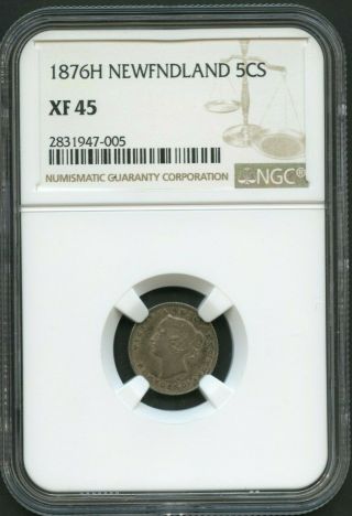 1876 H Canada / Newfoundland.  5 Cents.  Ngc Graded Xf 45