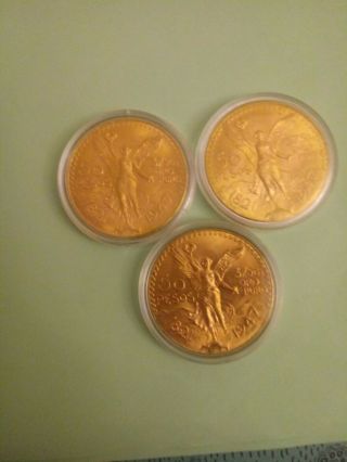 3 Coins.  50 Pesos 1947 Mexican Gold Coin