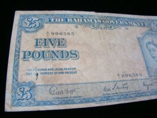 Bahamas 1953 5 Pounds Banknote Pick 16d Good, 3
