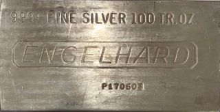 100 Troy Oz Engelhard Silver Bar P Serial.  999 Fine Silver