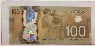 Very Low & Binary Serial Number On 2011 Canadian $100 Banknote