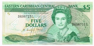 1988 - 93 East Caribbean Currency St Lucia 5 Dollars Note - P22l2