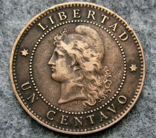Argentina 1895 Un Centavo,  Liberty Head,  Bronze