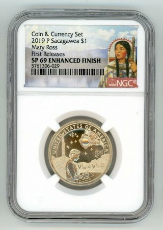2019 P Sacagawea $1 Mary Ross Coin & Currency Set Ngc Sp69 Enhanced Finish Fr 29