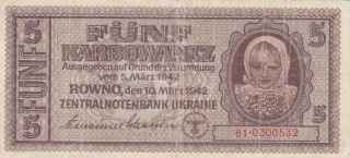 5 Karbowanez Fine Banknote From German Occupied Ukraine 1942 Pick - 51