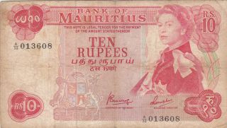 10 Rupees Fine Banknote From British Colony Of Mauritius 1967 Pick - 31c