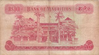 10 RUPEES FINE BANKNOTE FROM BRITISH COLONY OF MAURITIUS 1967 PICK - 31c 2
