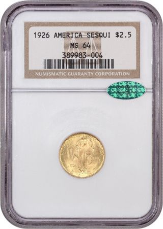 1926 Sesquicentennial $2 1/2 Ngc/cac Ms64 - Classic Commemorative - Gold Coin