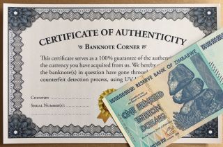 100 Trillion Dollar Zim Note 2008 Aa Zimbabwe Authentic Uv Inspected With