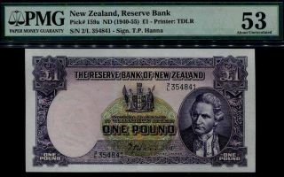 Zealand 1 Pound Captain Cook.  Pick P 159a.  1940 - 55 Banknote Pmg 53 Aunc