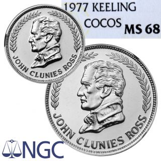 Cocos Keeling Islands 10 & 25 Rupees 1977 Ngc Ms68 150th Anniversary John.  C Ross