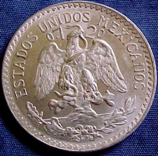 Frosty Uncirculated Mexico 1945 Mo 720 Silver Mexican Cap & Ray 50 Centavo Coin 2