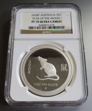 Mouse / 2008/ 1 Oz Silver Coin / Australia / Proof / Ngc Pf70（ Rat / Lunar ）