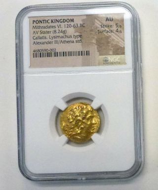 Pontiac Kingdom Gold AV Stater CALLATIS Mithradates VI 120 - 63 BC.  NGC AU 11