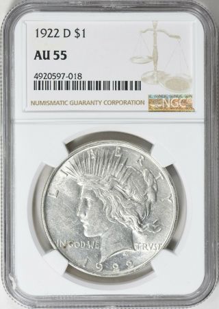 1922 - D Peace Silver Dollar $1 Ngc Au55