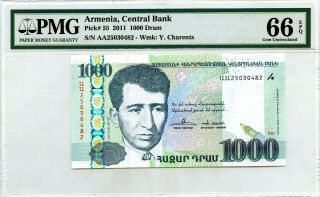 Armenia 1000 Dram 2011 Central Bank Pmg Gem Unc Pick 55 Lucky Money Value $66