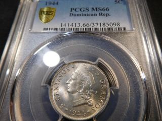 V6 Dominican Republic 1944 5 Centavos Pcgs Ms - 66 Top Pop:2/0 Tied For Finest