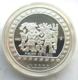 Mexico 1992 Pieora De Tizoc 10000 Pesos 5oz Silver Coin,  Proof