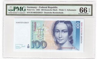 Germany 100 Mark Banknote 1993 Pick 41c Pmg Gem Unc 66 Epq