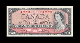 1954 Bank Of Canada Qeii $2 Lawson & Bouey " L/g " ( (aunc))