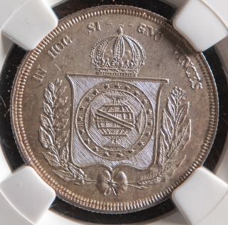 Brazil 1857 Silver 500 Reis Coin Ngc Ms 66,  Finest Known In Series