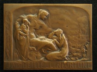 Bronze Art Nouveau Medal / Plaque By Jacques Marin 1916 " Welcome Unfortunate "